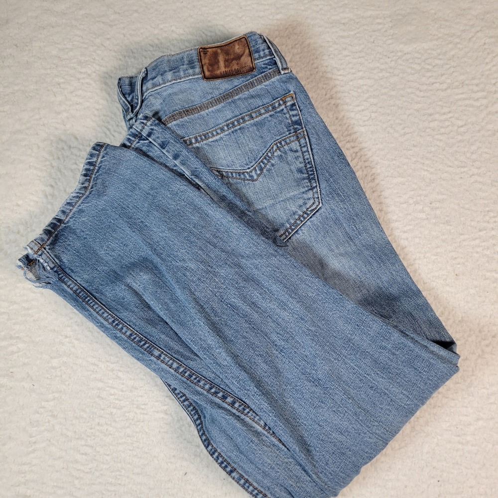 Harley-Davidson Jeans Mens‎ 31 Light Blue Straight Leg Distressed Biker Denim